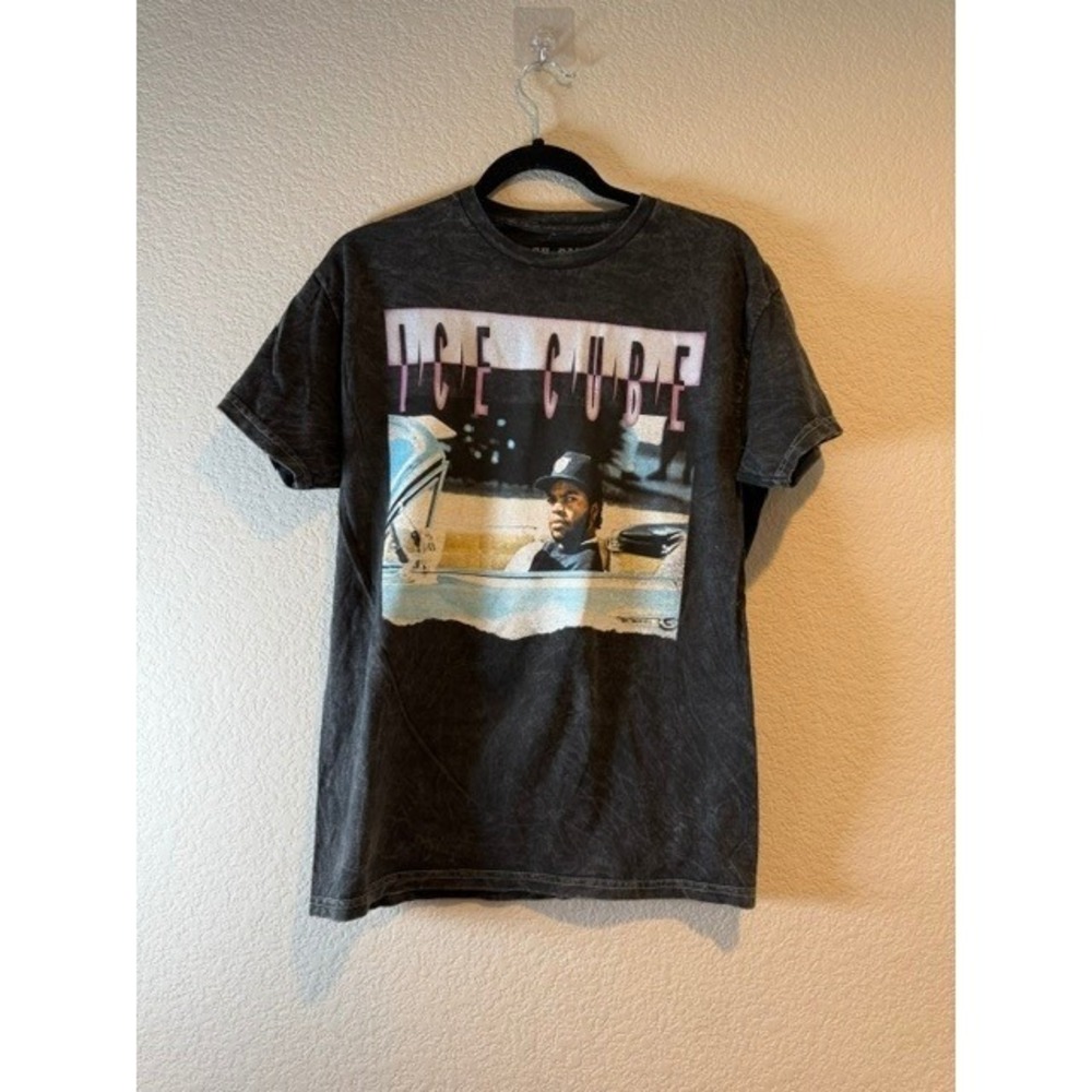 Ice Cube Mens Graphic T-Shirt Charcoal Mineral Wash Hip Hop Streetwear‎ Tee S